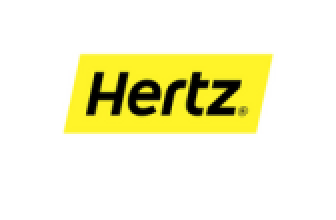 Hertz car rental logo in black text on a yellow background, representing global car hire services.
