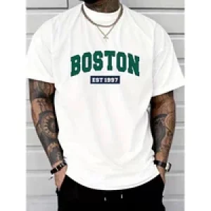 1 pc, 100% cotton T-shirt, Letter T-shirt men’s casual street style summer and autumn micro-elastic round neck T-shirt