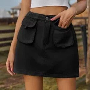 Elastic Waist Denim Half Body Skirt, Fashionable and Versatile Washed High-waisted Short Skirt for Women in Spring and Summer
