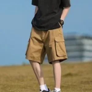 Elastic Waist Baggy with Pockets Wide Draw String Male Short Pants Men’s Cargo Shorts Solid Loose Designer Elegant Harajuku Y2k