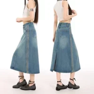 2025 Slit Denim Half Body Skirt. New Fashionable and Retro Washed High-waisted Mid-length Dresses for Women in Spring and Summer