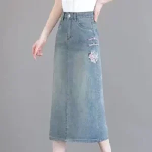 Woman Denim Skirt Tight High Waist with Slit Wrap New in Korean Fashion Clothing Trend 2025 Quality Sales Jeans Skirts for Women
