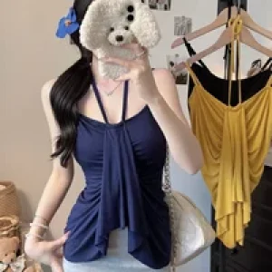 korean Sexy simple blouse Women Summer fashion slim halter tops waist cover belly camis tanks tops lady