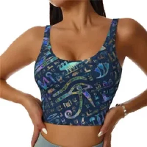 Custom Egyptian Hieroglyphs Workout Crop Tank Tops Women’s Seamless Ancient Egypt Art Yoga Running Sports Bras