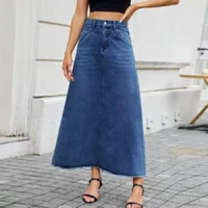 Spring Summer Women’s Denim High-waisted Half Body Skirt. European and American Fashion,Casual,Loose and “Make Old” Long Dresses