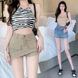 Summer Women’s Denim Skirt Sexy Slim High Wiast Stretch Wrap Hip Mini Shorts Female Korean Chic Pockets Vintage Jeans Spice Girl