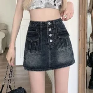 Gyaru High Waist Chubby Women’s Denim Skirt Vintage Cheap Korean Fashion Modest Premium Luxury Elegant Y2k V Female Jeans Skirts
