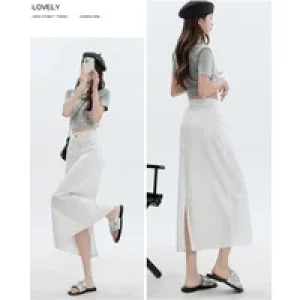 New Tencel Denim Half Body Skirt for Spring and Summer 2025. Solid-color Casual Simple Women’s High-waisted A-line Long Skirts