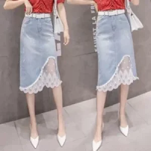 Mesh Splicing Women’s Denim Skirt Blue Vintage Korean Fashion Y2k Premium Aesthetic New In High Quality Female Jeans Skirts