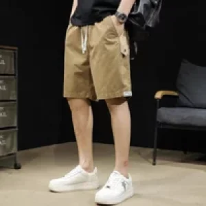 Mens Cargo Shorts Half with Pockets Elastic Waist Loose Draw String Long Big Size Bermuda Short Pants for Men Baggy Solid Wide