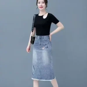 Fashion Midi High Waist Women’s Denim Skirt Korean Style Female Jeans Skirts Aesthetic Y2k Vintage Chic and Elegant Streetwear