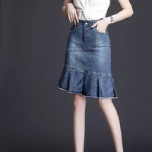 Women’s Denim Skirt High Waist Midi Ruffle Female Jeans Skirts Clothing Trend 2025 Aesthetic Y2k Vintage Korean Fashion Premium