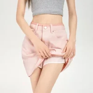 2025 Pink High-waisted Denim Women’s Half Body Skirt. Summer New Style Versatile Casual A-line Hip Wrap Short Skirts for Women