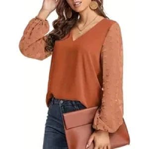 Plus Size Women 1XL-5XL Fashion Swiss Dot Sleeve Shirt Ladies Spring Fall Women Clothing Casual V-Neck Solid Shirt