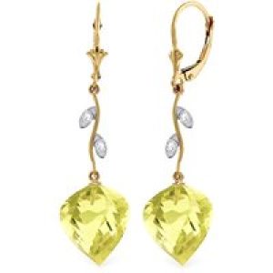 Lemon Quartz & Diamond Dimensional Drop Earrings in 9ct Gold