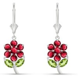 Ruby & Peridot Marina Flower Drop Earrings in 9ct White Gold