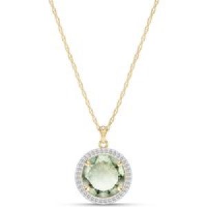 Green Amethyst & Diamond Octavia Halo Pendant Necklace in 9ct Gold