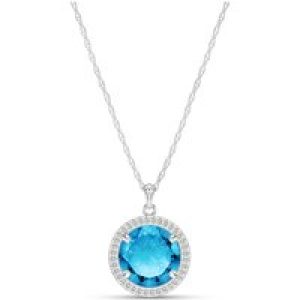 Blue Topaz & Diamond Octavia Halo Pendant Necklace in 9ct White Gold
