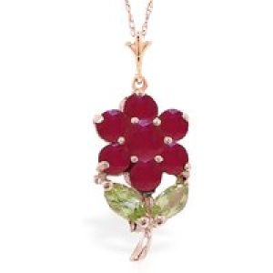Ruby & Peridot Marina Flower Pendant Necklace in 9ct Rose Gold