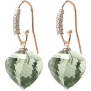 Green Amethyst & Diamond Prominent Geometric Drop Earrings in 9ct Rose Gold