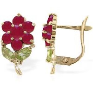 Ruby & Peridot Marina Flower Earrings in 9ct Gold