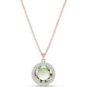 Green Amethyst & Diamond Octavia Halo Pendant Necklace in 9ct Rose Gold