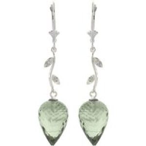 Green Amethyst & Diamond Vine Drop Earrings in 9ct White Gold