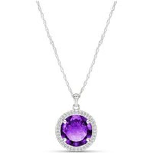 Amethyst & Diamond Octavia Halo Pendant Necklace in 9ct White Gold