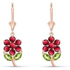 Ruby & Peridot Marina Flower Drop Earrings in 9ct Rose Gold