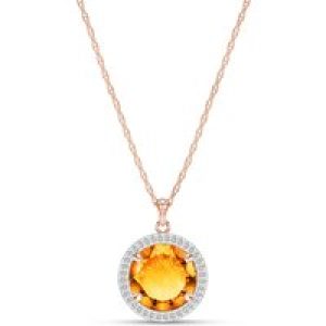 Citrine & Diamond Octavia Halo Pendant Necklace in 9ct Rose Gold