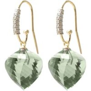 Green Amethyst & Diamond Prominent Geometric Drop Earrings in 9ct Gold