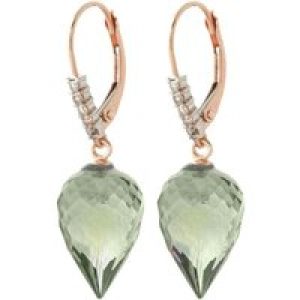 Green Amethyst & Diamond Astrid Contemporary Drop Earrings in 9ct Rose Gold