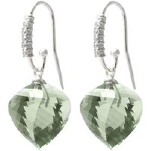 Green Amethyst & Diamond Prominent Geometric Drop Earrings in 9ct White Gold