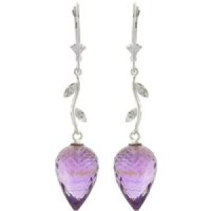 Amethyst & Diamond Vine Drop Earrings in 9ct White Gold