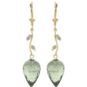 Green Amethyst & Diamond Vine Drop Earrings in 9ct Gold