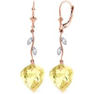 Lemon Quartz & Diamond Dimensional Drop Earrings in 9ct Rose Gold