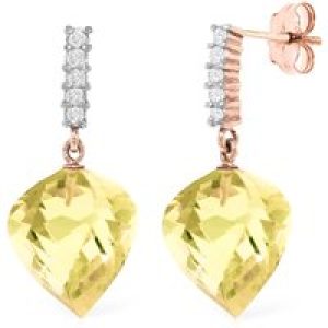 Lemon Quartz & Diamond Avery Dimensional Stud Drop Earrings in 9ct Rose Gold