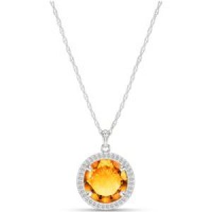 Citrine & Diamond Octavia Halo Pendant Necklace in 9ct White Gold