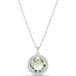 Green Amethyst & Diamond Octavia Halo Pendant Necklace in 9ct White Gold