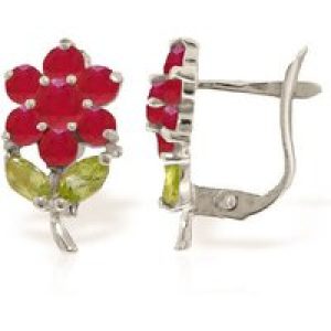 Ruby & Peridot Marina Flower Earrings in 9ct White Gold