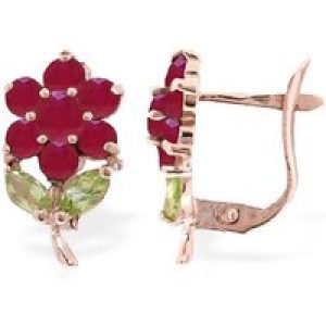 Ruby & Peridot Marina Flower Earrings in 9ct Rose Gold