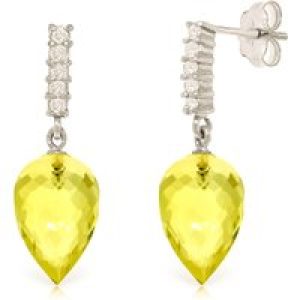 Lemon Quartz & Diamond Avery Dimensional Stud Drop Earrings in 9ct White Gold