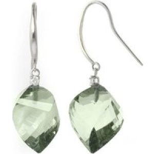 Green Amethyst & Diamond Geometric Drop Earrings in 9ct White Gold