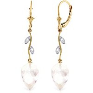 White Topaz & Diamond Vine Drop Earrings in 9ct Gold