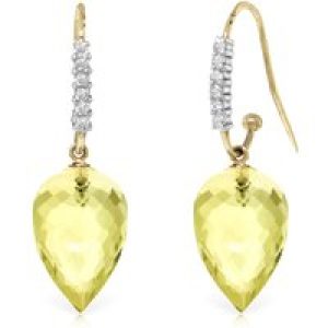 Lemon Quartz & Diamond Astrid Contemporary Drop Earrings in 9ct Gold
