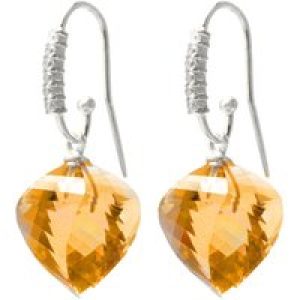 Citrine & Diamond Prominent Geometric Drop Earrings in 9ct White Gold