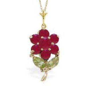 Ruby & Peridot Marina Flower Pendant Necklace in 9ct Gold