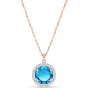 Blue Topaz & Diamond Octavia Halo Pendant Necklace in 9ct Rose Gold