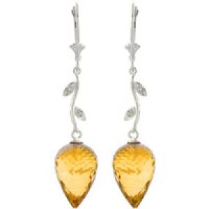 Citrine & Diamond Vine Drop Earrings in 9ct White Gold