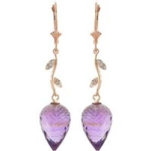 Amethyst & Diamond Vine Drop Earrings in 9ct Rose Gold